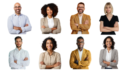 PNG diversity people arm crossed design element set, transparent background