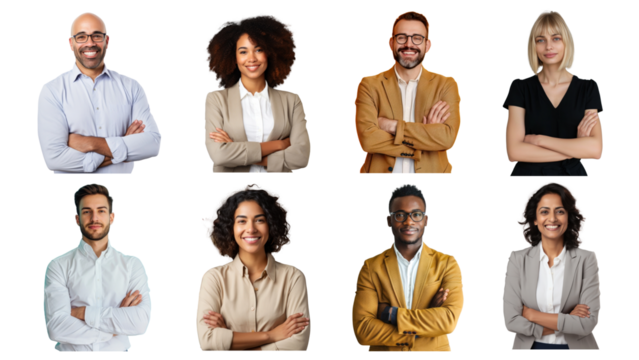 PNG diversity people arm crossed design element set, transparent background