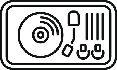 Simple lineart icon of a vinyl record player playing music, isolated on white background