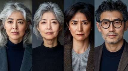 Four people with different hair colors and facial features. Scene is serious and focused