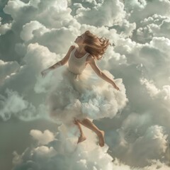 Naklejka premium Woman in the clouds
