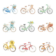 Obraz premium PNG watercolor bicycle element set, transparent background