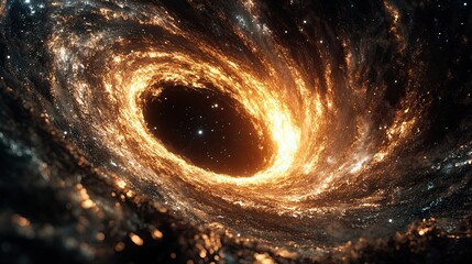 Fototapeta premium A 3D representation of a galaxy, with swirling arms and a central black hole, showcasing the beauty and vastness of the cosmos.