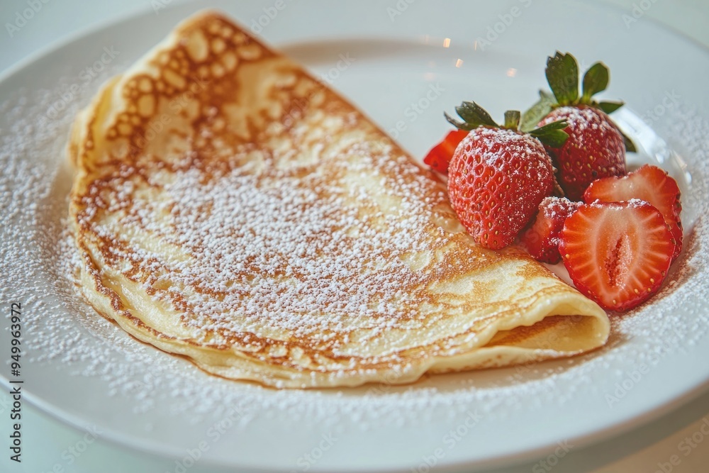 Sticker Crepe with Strawberries and Powdered Sugar