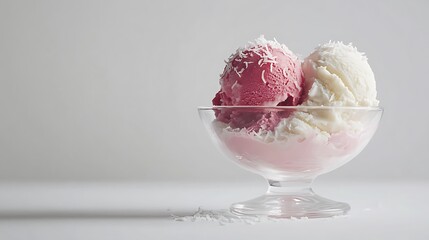 Delicious Pink and White Ice Cream with Coconut Flakes
