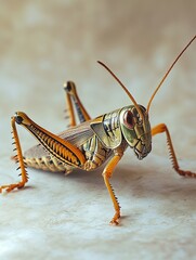 Grasshopper isolated on paper background