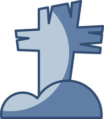 cross tombstone vector icon transparent background. replaceable blue color design