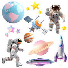 Naklejka premium PNG 3d galaxy design element set, transparent background