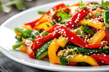 Colorful Bell Pepper Salad with Sesame Seeds