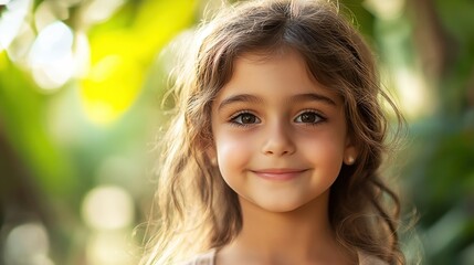 Fototapeta premium Smiling Young Girl in Sunlit Greenery