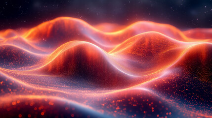 Obraz premium Abstract orange particles flowing forming wavy shapes on a dark background