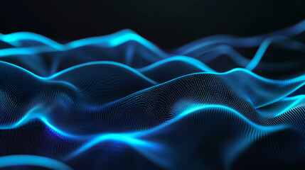 Obraz premium Abstract blue glowing particles forming wavy lines, a dynamic flowing digital wave background