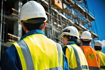 Obraz premium Construction Workers Looking at a Building Under Construction