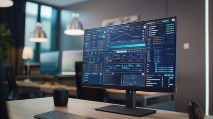Naklejka premium Computer monitor showing graphs and charts, providing insights into business performance