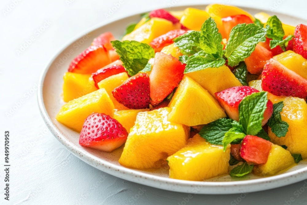 Sticker Fresh Mango and Strawberry Salad with Mint