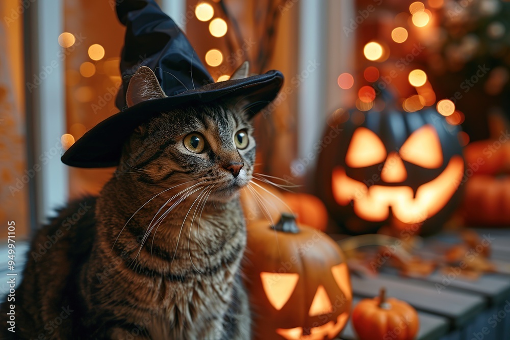 Canvas Prints halloween cat in a witch hat