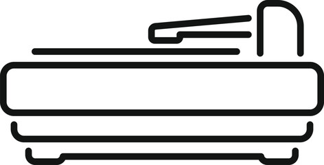 Simple black and white line drawing representing a hospital bed, emphasizing its adjustable headrest for patient comfort