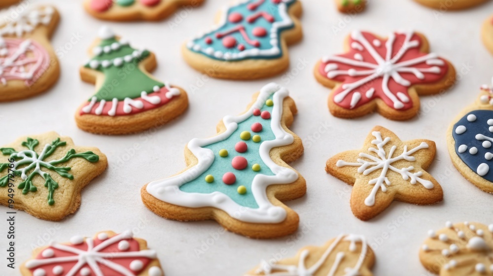 Aufkleber a close-up of decorated cookies with festive designs, such as holiday themes or intricate icing patt