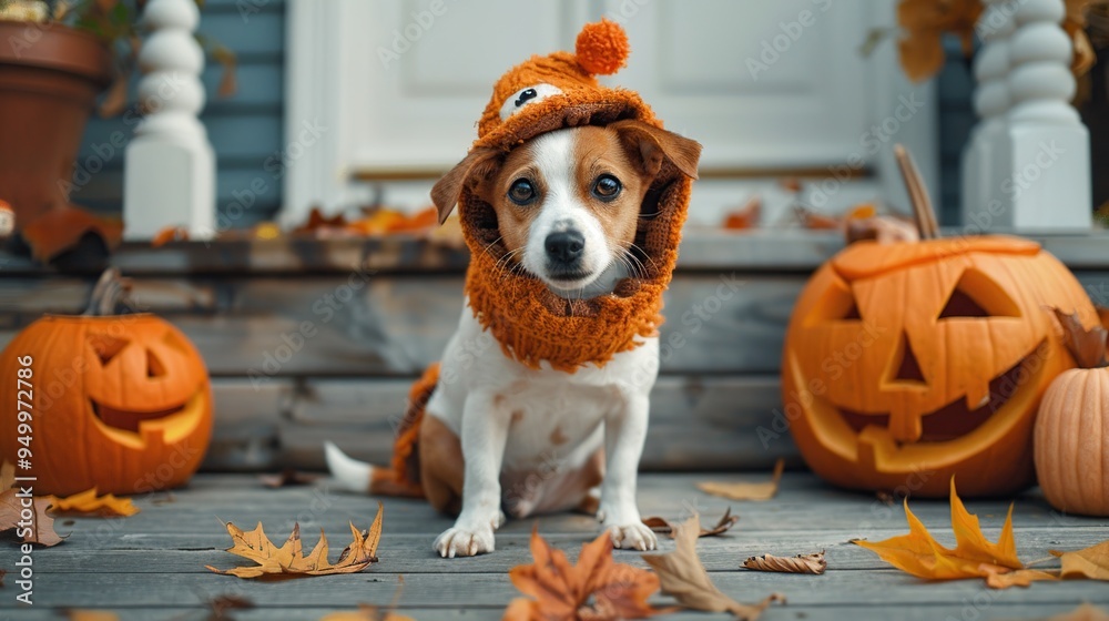 Poster cute dog in a halloween costume