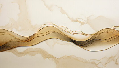 Abstract digital art. Background template with waves and lines in beige or cream, brown, gold and black colours. 