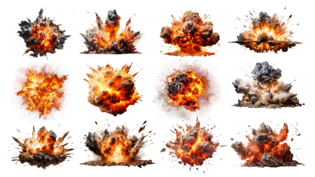 PNG fire explosion effect design element set, transparent background