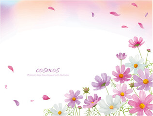 水彩手書きのコスモスの花のベクターイラストフレーム © fuufuu