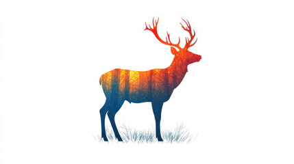 A vibrant silhouette of a deer against a colorful forest background, depicting nature's beauty and wildlife elegance.