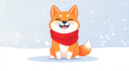 Cheerful Cartoon Shiba Inu Wearing a Red Bandana