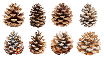 PNG Winter pine cone design element set, transparent background
