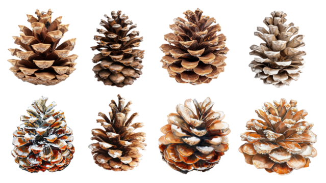 PNG Winter pine cone design element set, transparent background