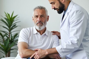 Obraz premium Doctor helps and advises the patient in the clinic. Concept of physiotherapy and a healthy lifestyle. Generative AI