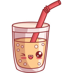 Cute glass of lemonade with bubbles and straw
