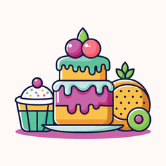 Colorful cake logo, vector design illustration isolated on white background. 