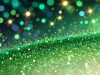 Obraz premium Green Glitter Background with Sparkling Bokeh Lights, Festive Design 