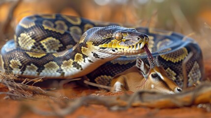 Obraz premium A large snake is eating a small deer