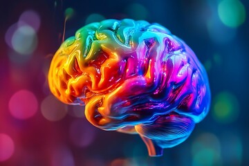 Human brain showing creativity with vibrant colors on blurred background