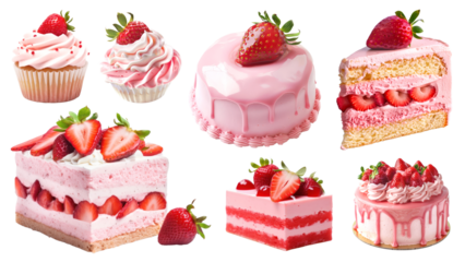 PNG strawberry cake design element set, transparent background