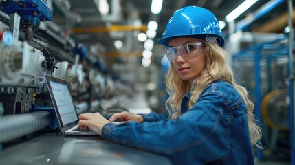 A team of engineers troubleshooting an electrical issue in a high-tech industrial facility, with tools and laptops in use 