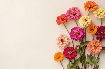 Obraz premium Colorful Zinnia Flowers on a White Background