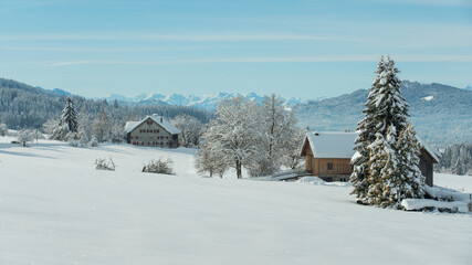 House in the German Alps in Allg&auml;u in winter