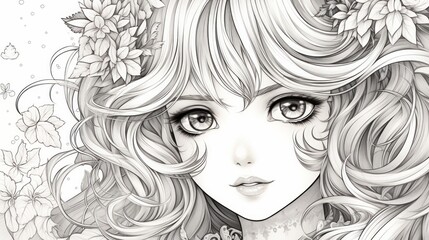 Portrait of cute anime girl with long hair. Neural network ai generated art