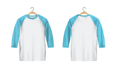 T Shirt Raglan Front And Back white and blue with hanger