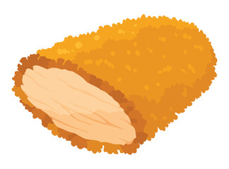 Fried chicken in roll. Crispy fried chicken piece isolated on white background. Beautiful delicious in cartoon style. Fresh fast food fry meat