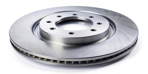 Close up of a shiny brake disk on a white background, brake, disk, car, automotive, vehicle, part, metal, shiny, close up