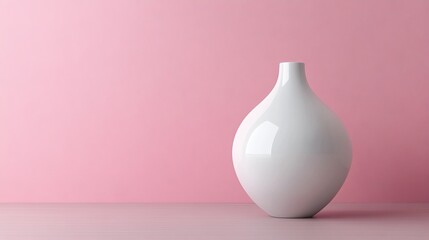 A white vase sits on a wooden table