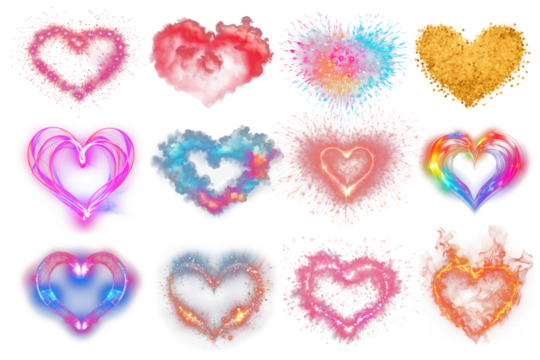 PNG heart overlay effect design element set, transparent background