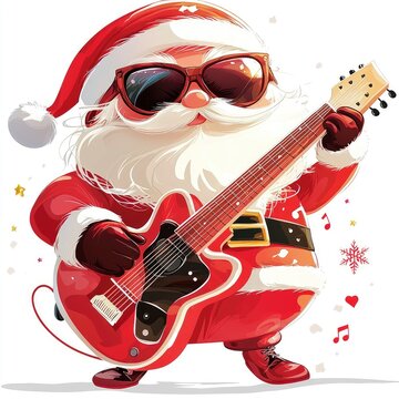 santa claus playing red guitar clip art preview