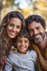 Portrait of happy family playing in park, Generative AI