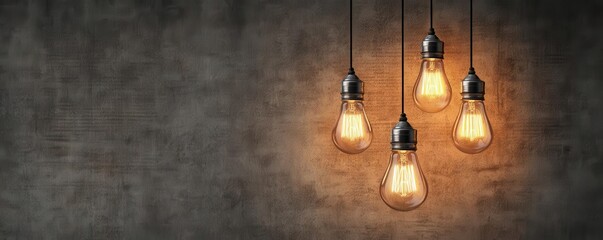 Stylish pendant lights hanging against a textured dark wall, creating a warm and inviting atmosphere in any space.