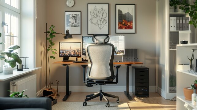 Sleek and Productive Home Office Setup. Modern and efficient workspace concept